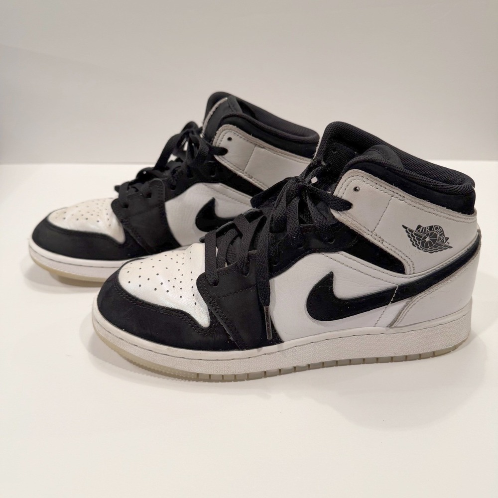 Nike Air Jordan 1 Mid Diamond NBA 75th Anniversary Youth 6.5 White Black Sneaker